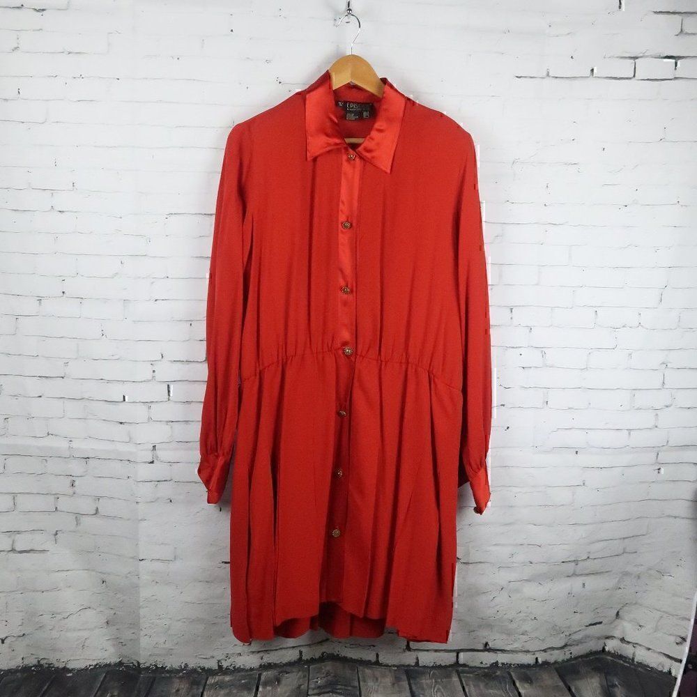 EPISODE BY CAROLYN WIGHT FREEMAN VINTAGE 90'S RED SILK LONG SLEEVE MIDI DRESS